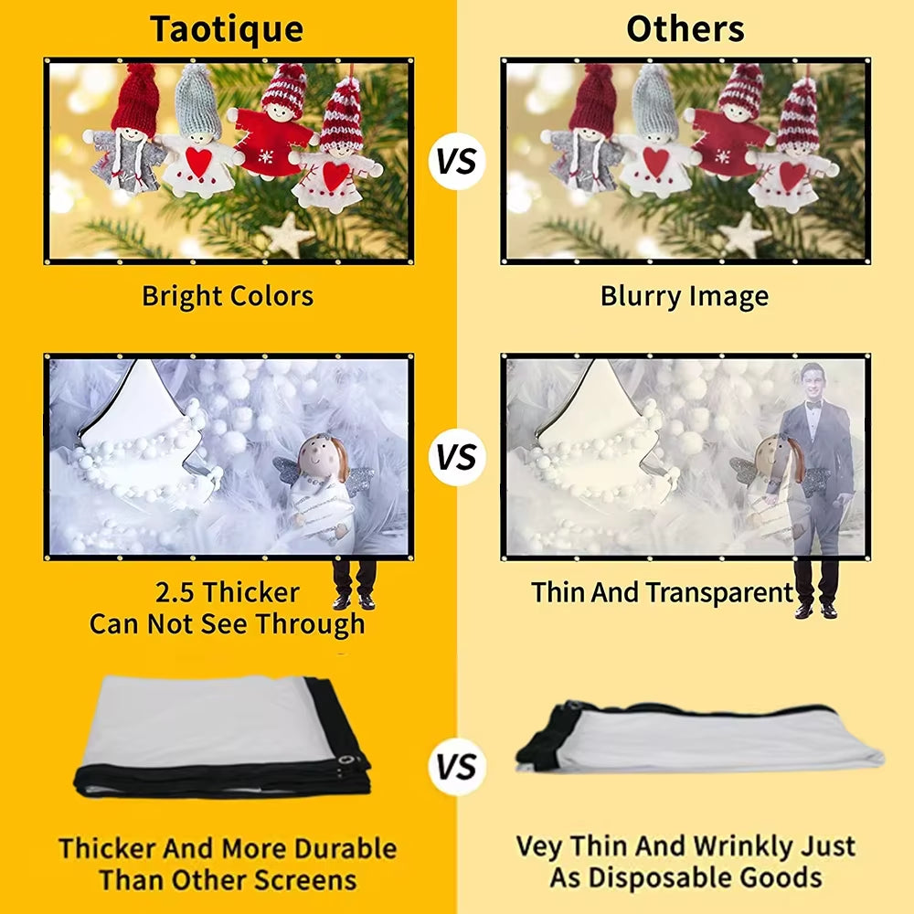 60 72 84 100 120 150 Inch Simple Foldable Projection Screen 100Inch Curtain 16:9 Outdoor Full HD 2K 4K Projector Screen Curtain