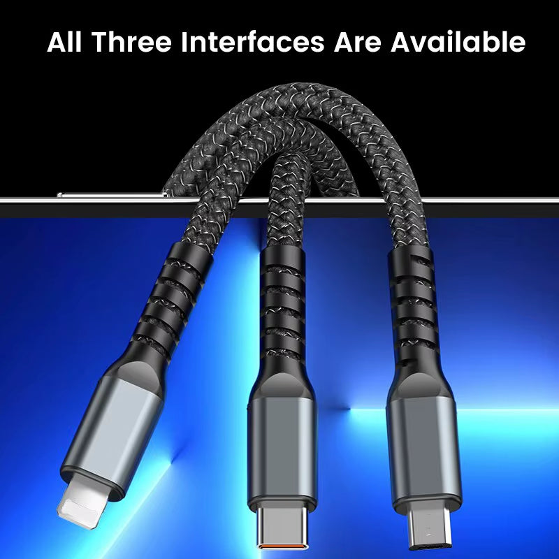 3 in 1 100W Transparent Fast Charging Cable Type C Usb Micro for Huawei OPPO Vivo Samsung Xiaomi Pilot Lamp Charger Usb C 6A