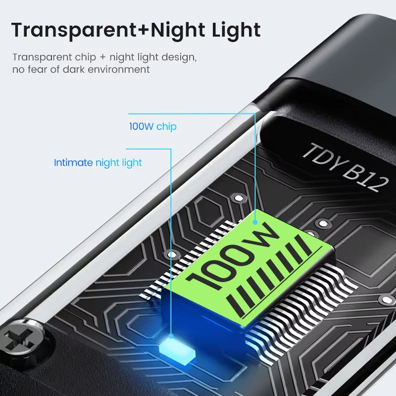 3 in 1 100W Transparent Fast Charging Cable Type C Usb Micro for Huawei OPPO Vivo Samsung Xiaomi Pilot Lamp Charger Usb C 6A