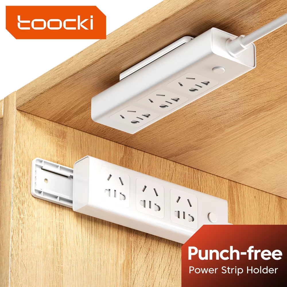 Self-Adhesive Power Socket Strip Fixator Wall Mounted Self Adhesive Punch Free Row Plug Holder for Kitchen Home Office
