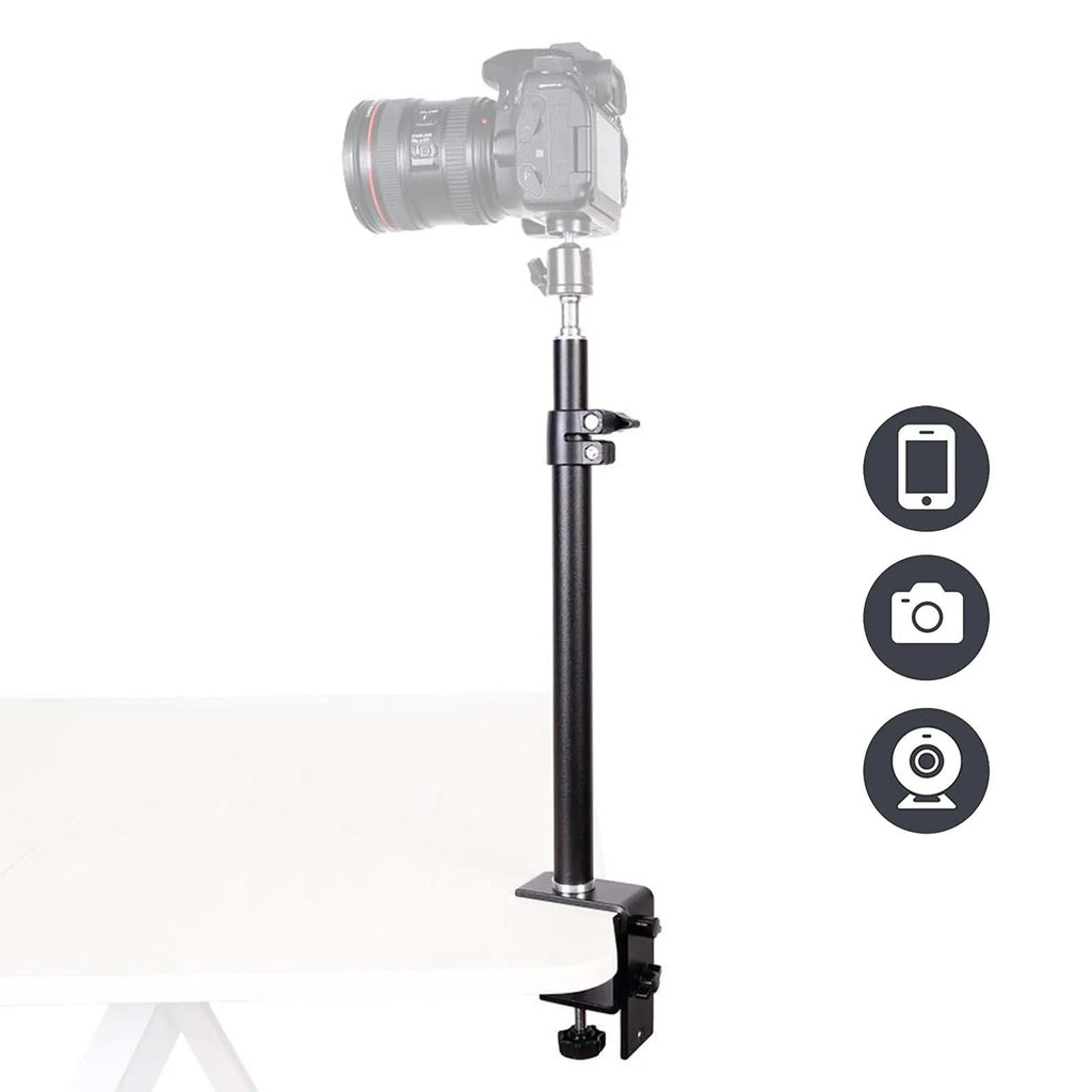 Desk Mount Stand DSLR Camera C Clamp Light Stand Photographic Light Boom Stand with Ball Head for Phone Video Ring Light Zoom