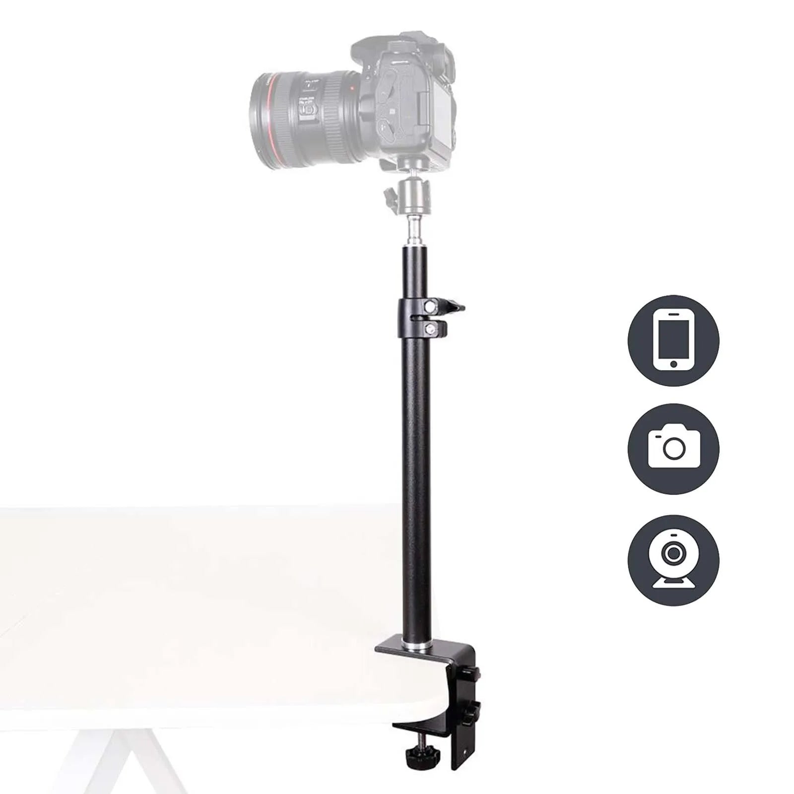 Desk Mount Stand DSLR Camera C Clamp Light Stand Photographic Light Boom Stand with Ball Head for Phone Video Ring Light Zoom