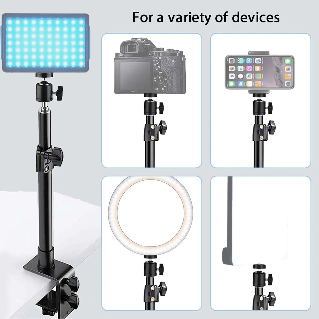 Desk Mount Stand DSLR Camera C Clamp Light Stand Photographic Light Boom Stand with Ball Head for Phone Video Ring Light Zoom