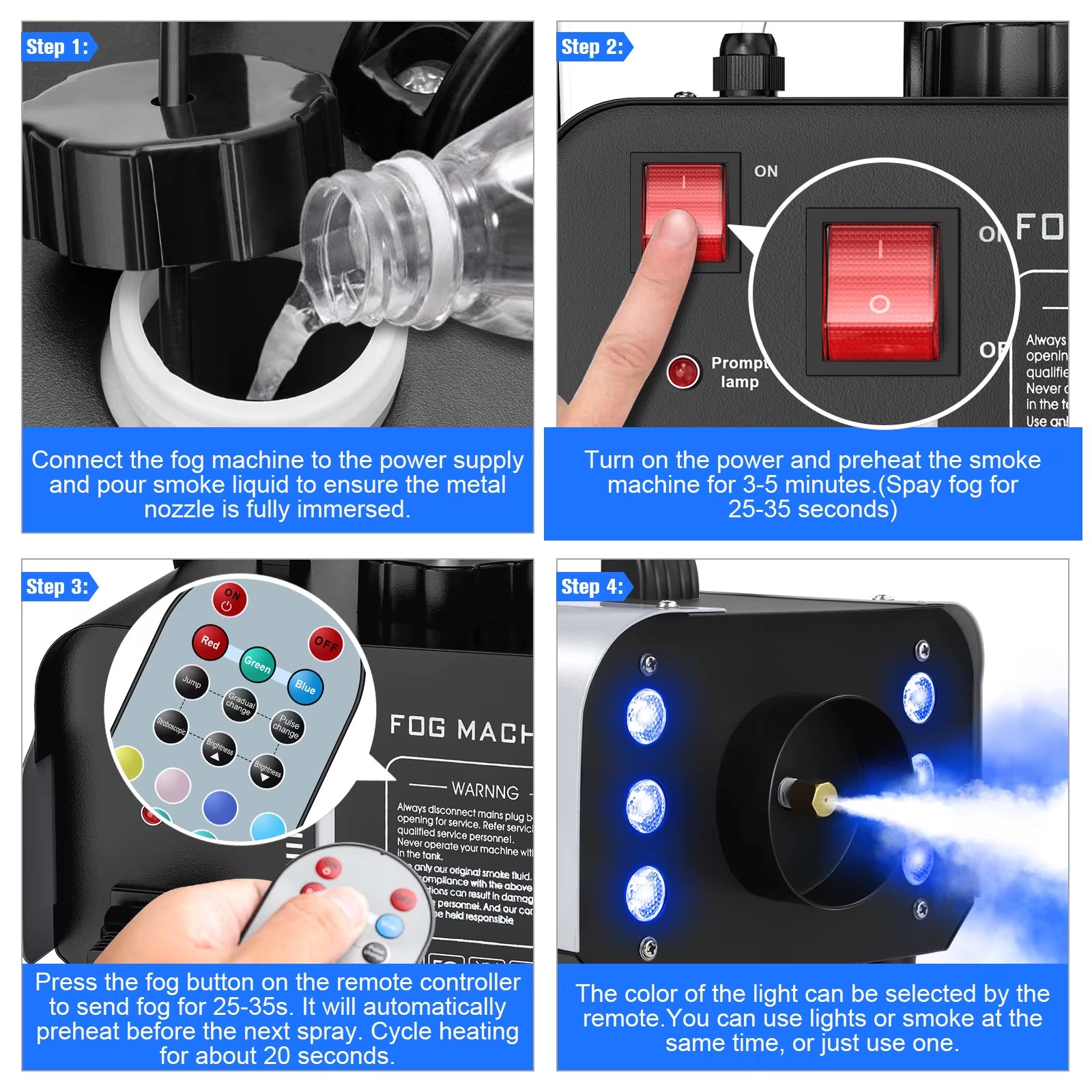 1200W Fog Machine 6Leds Remote Fogger Ejector Disco Colorful Smoke Machine DJ Christmas Party Effects Stage Light