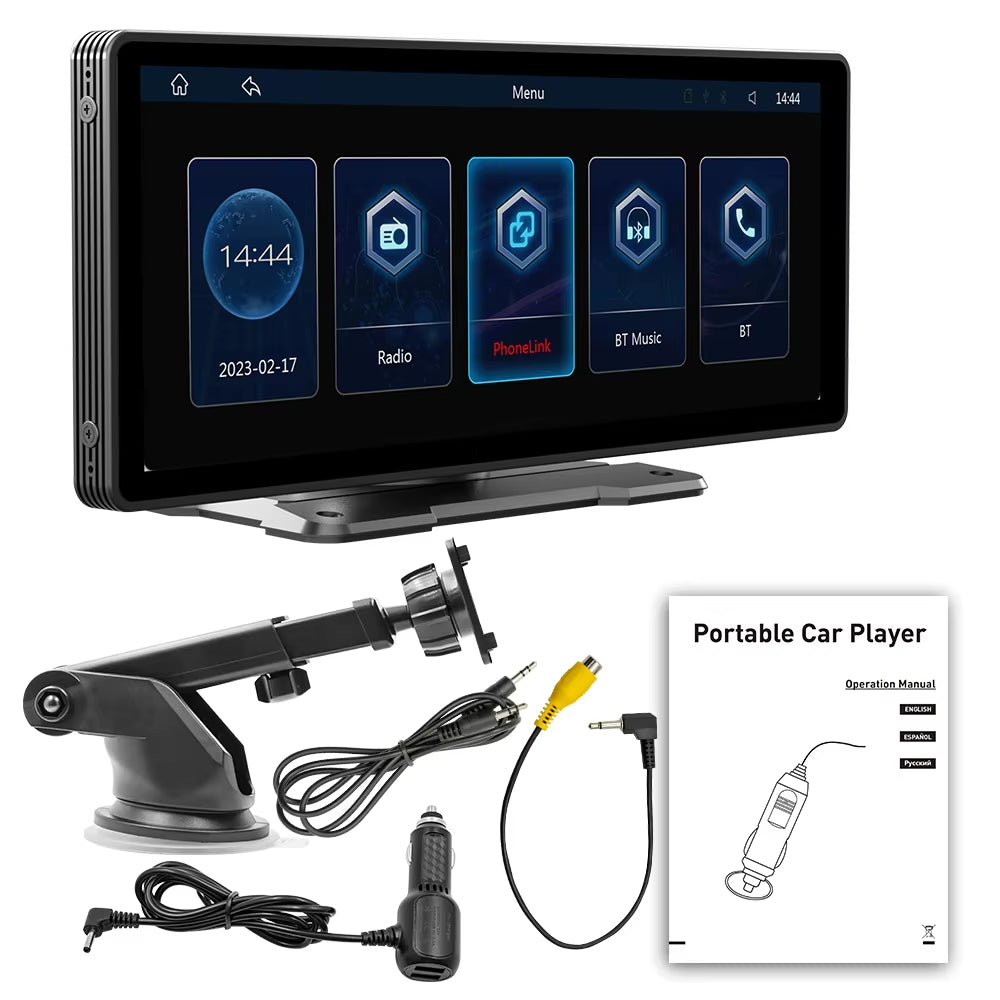 10.26 Inch Portable MP5 Multimedia Video Player Android Auto Wireless Carplay Screen HD Rear Reversing Camera Car Radio
