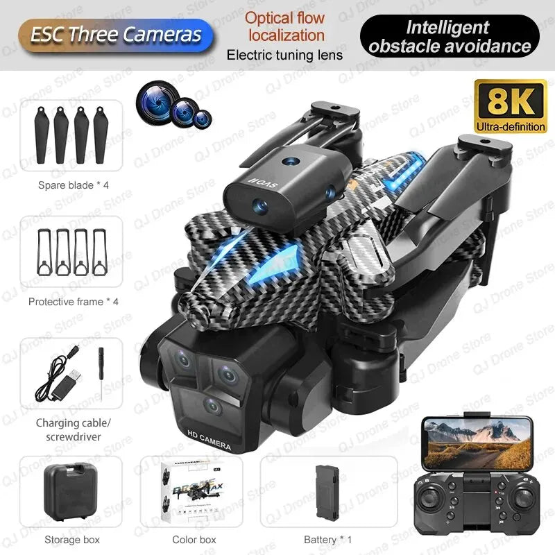 New C10 Drone GPS 8K HD Three Cameras Optical Flow Obstacle Avoidance Aerial Photography RC Foldable Quadcopter Toys Gifts