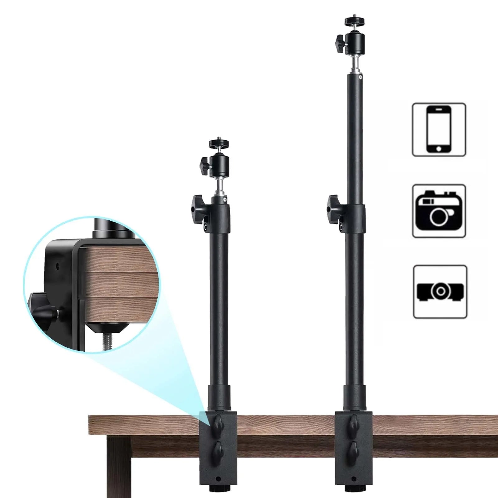 Desk Mount Stand DSLR Camera C Clamp Light Stand Photographic Light Boom Stand with Ball Head for Phone Video Ring Light Zoom