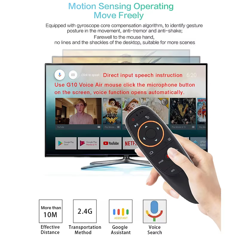 G10S Fly Air Mouse Wireless 2.4Ghz Mini Gyro Remote Control for Android Tv Box with Voice Control for Gyro Sensing Game