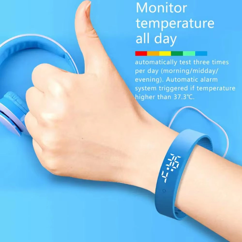LED Digital Smart Bracelet Waterproof Smart Clock Smartband with Body Temperature Monitor Smart Band Vibration Alarm Reminder