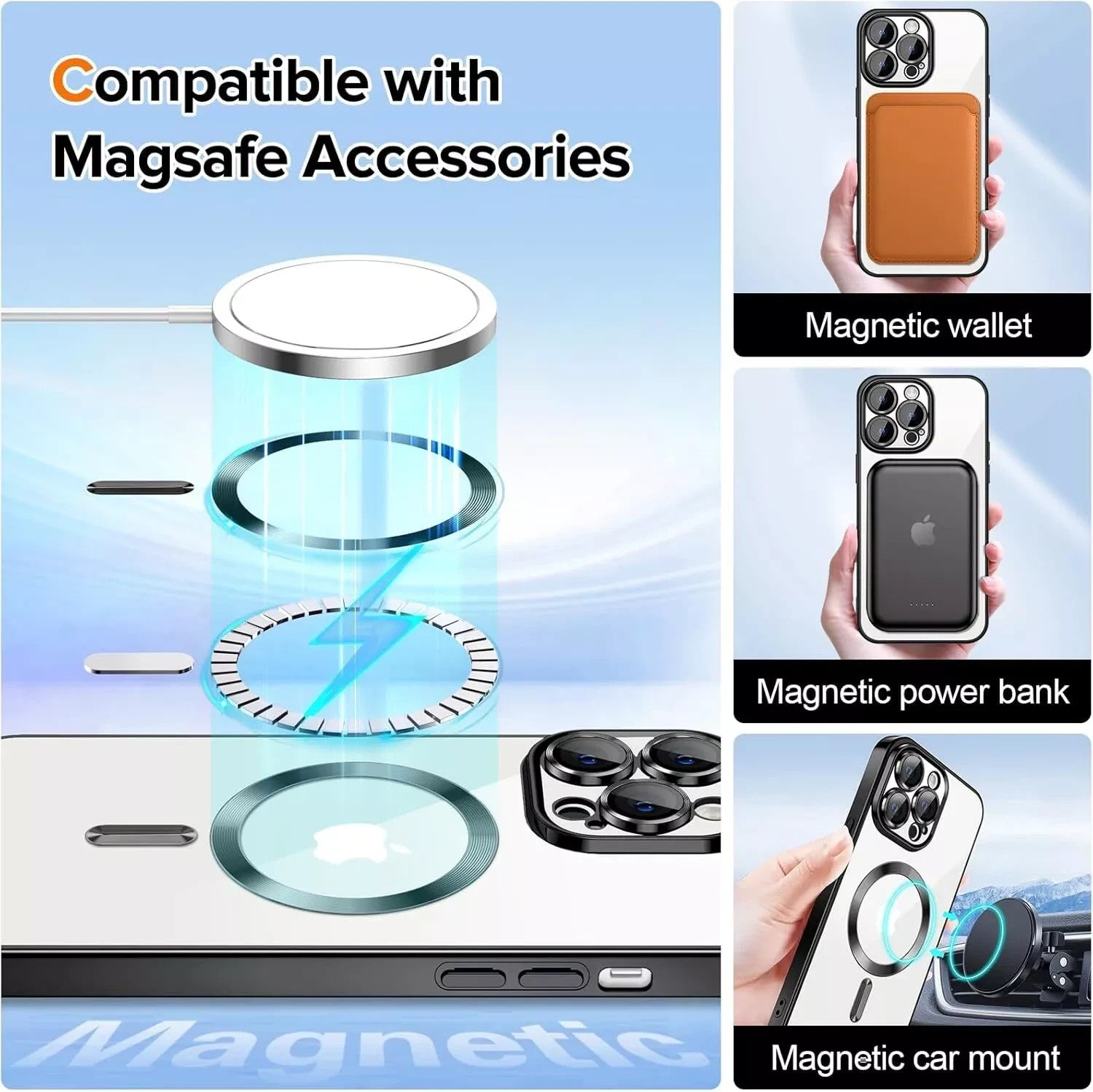 Magsafe with Lens Glass Case for Iphone 17 Pro Max 16Pro 17E 15 14 13 12 SE 2022