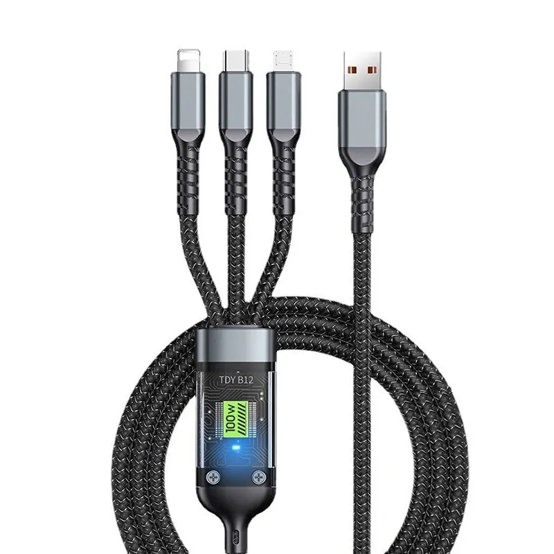 3 in 1 100W Transparent Fast Charging Cable Type C Usb Micro for Huawei OPPO Vivo Samsung Xiaomi Pilot Lamp Charger Usb C 6A