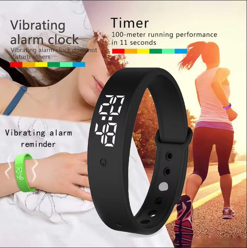 LED Digital Smart Bracelet Waterproof Smart Clock Smartband with Body Temperature Monitor Smart Band Vibration Alarm Reminder